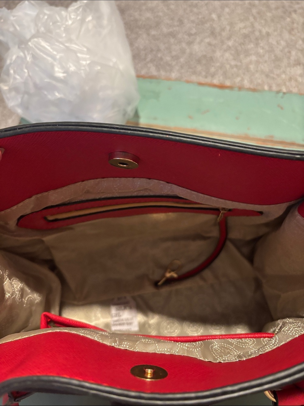 NWOT Michael Kors Red Saffiano Leather Satchel with Gold Hardware - Picture 7 of 12